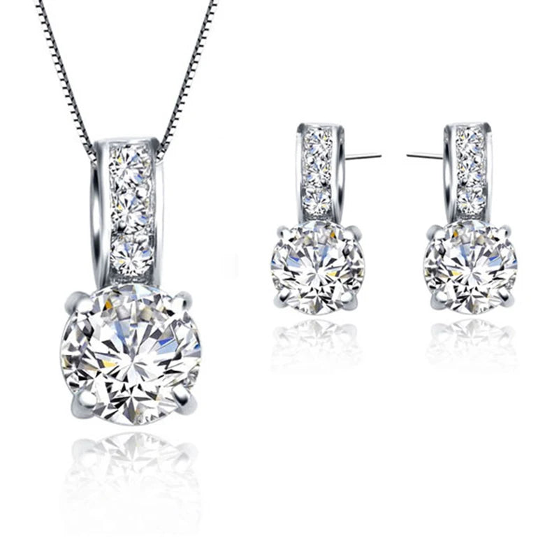 925 Sterling Silver Color Bridal Jewelry Set Classic Cubic