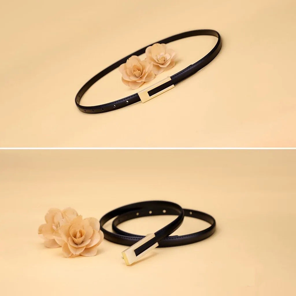 Women Korean Fashionable PU Leather Thin Waist Strap