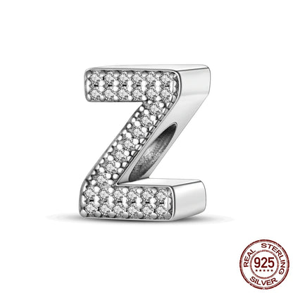 26 A-Z Alphabet Beads 925 Sterling Silver LOVE Letter Charm Fit