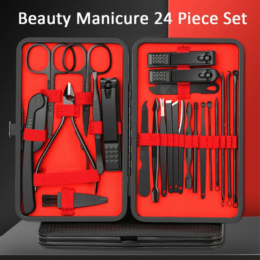 7/10/12/18/20/24PCS Set Professional Manicure Set Kits Stainless Steel Fingernail Toenail Clippers Set with Leather Portable