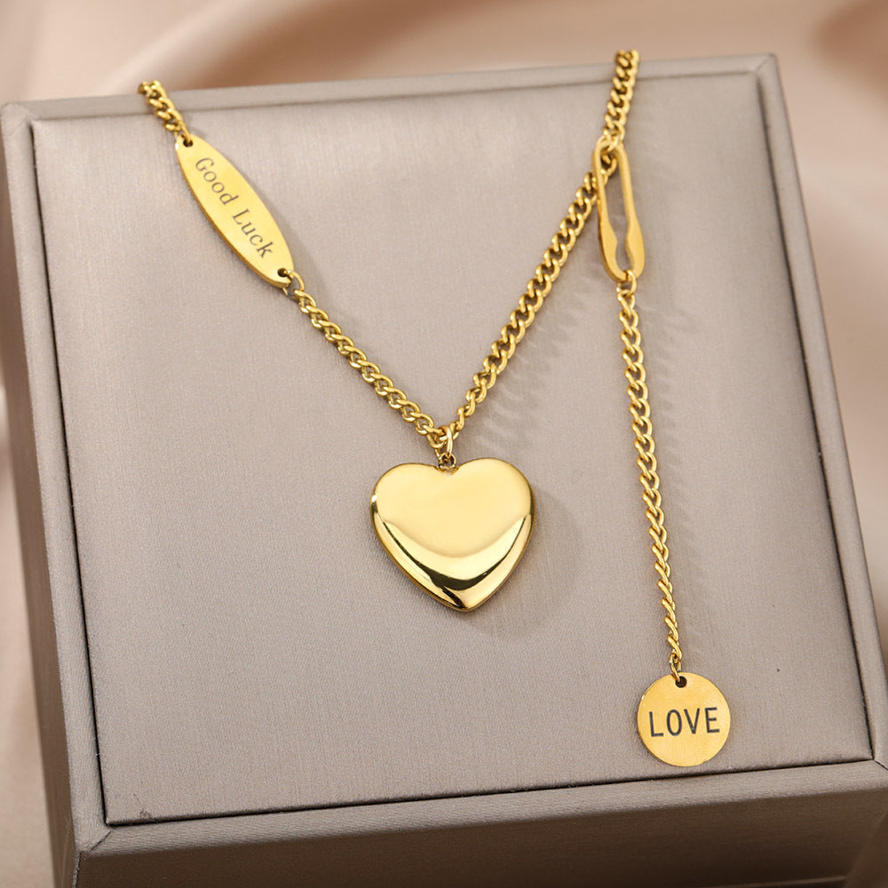 Fashion Jewelry Multilayer Heart Pendant Necklaces For Women Stainless Steel