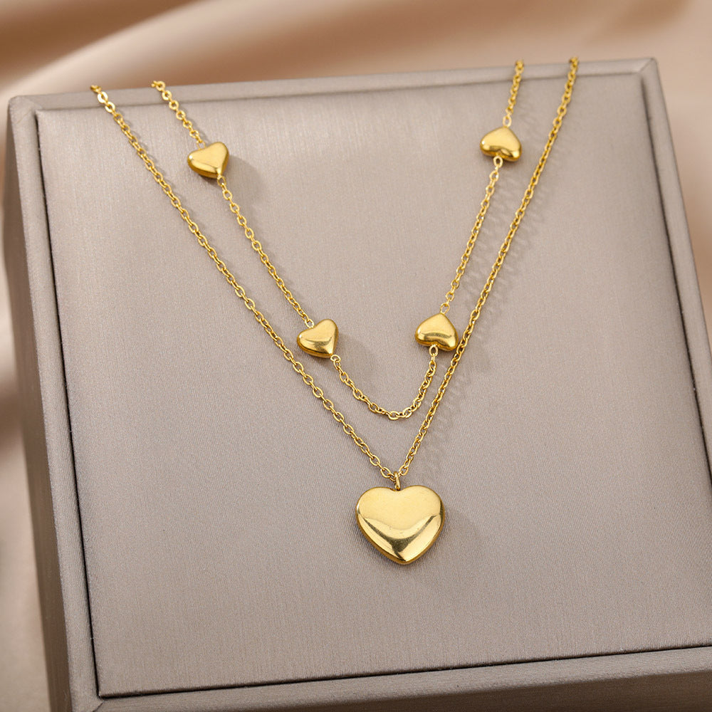 Fashion Jewelry Multilayer Heart Pendant Necklaces For Women Stainless Steel