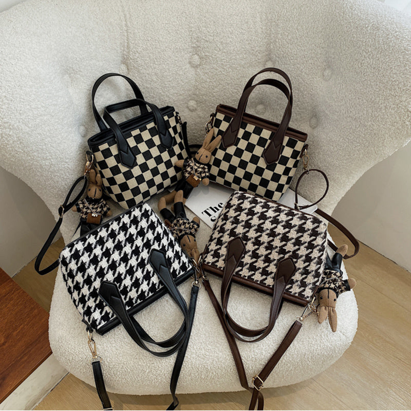 Fashion Houndstooth Shoulder Bags Portable Women