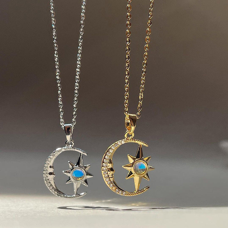 Fashion Jewelry Moon Star Pendant Necklace Stainless Steel For Women