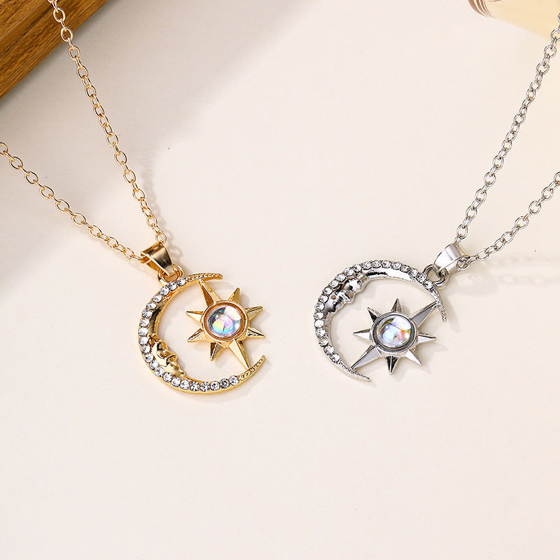 Fashion Jewelry Moon Star Pendant Necklace Stainless Steel For Women