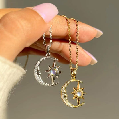 Fashion Jewelry Moon Star Pendant Necklace Stainless Steel For Women